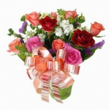 Assorted Colored Roses in a Vase
